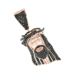 Mini Black Diamond Jesus Head Pendant Charm 10K Yellow Gold 1/2 Carat -Outlet Bijou Lush Store mini black diamond jesus head pendant charm solid 10k gold 12 carat ro