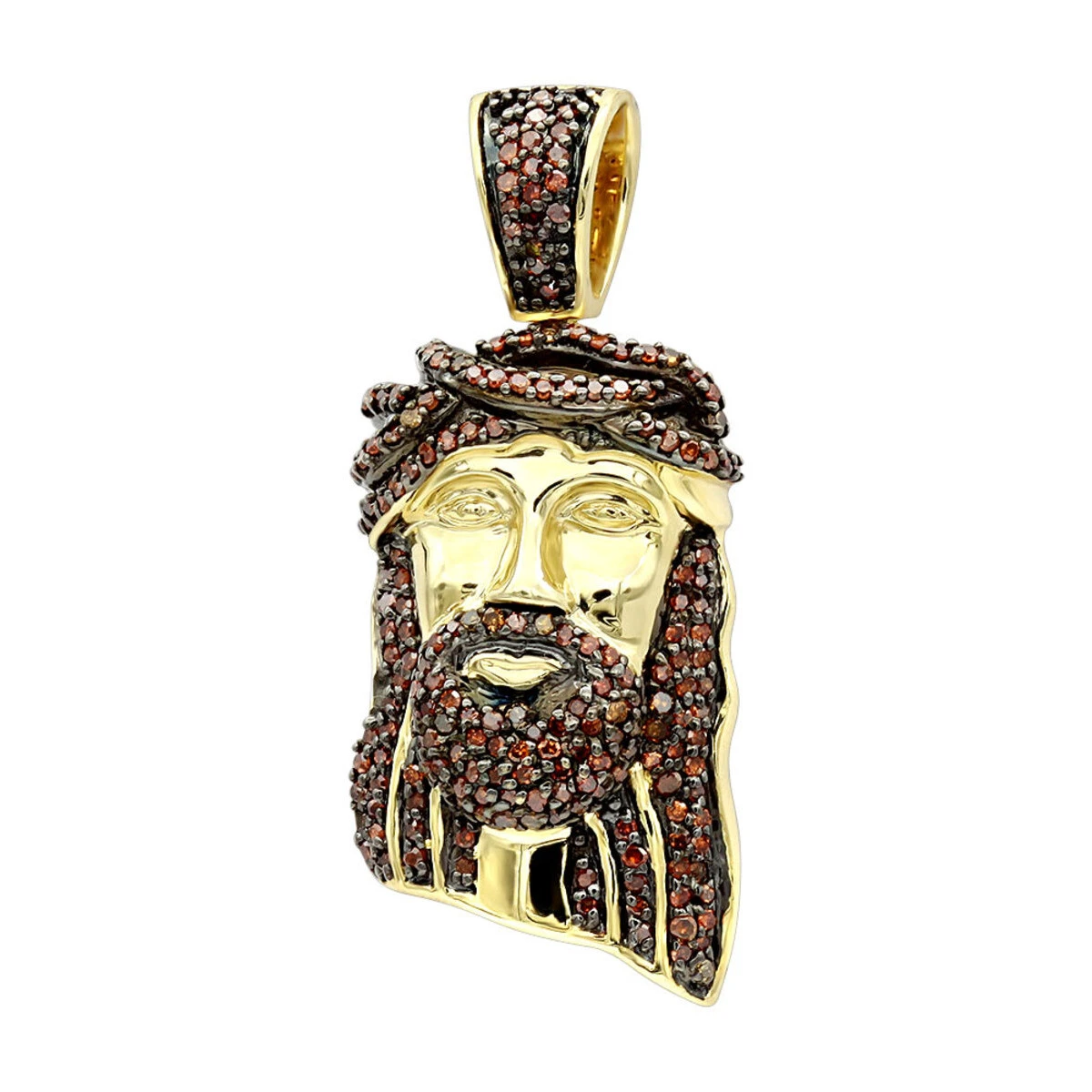 Mini Diamond Jesus Face Pendant 10K Yellow Gold 1/2 Carat Red Diamonds 4 Mini Diamond Jesus Face Pendant 10K Yellow Gold 1/2 Carat Red Diamonds - Image 2