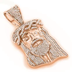 Mini Diamond Jesus Head Pendant 1ct 10K White Gold Charm -Outlet Bijou Lush Store mini diamond jesus head pendant 1ct 10k gold charm ro