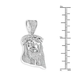 Mini Diamond Jesus Head Pendant In Sterling Silver 0.75 Ct -Outlet Bijou Lush Store mini diamond jesus head pendant in sterling silver 104ct ruler