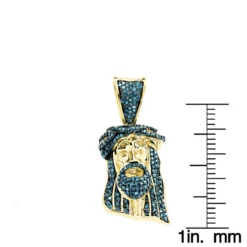 Mini Diamond Jesus Head Pendant 10K Yellow Gold 1/2 Carat Blue Diamonds -Outlet Bijou Lush Store mini diamond jesus head pendant solid 10k gold 1 2 carat blue diamonds ruler yellow