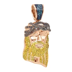 Unique Mini Jesus Pendant 10K White Gold 1/2 Ct Blue Red Yellow Diamonds -Outlet Bijou Lush Store mini diamond jesus head pendant solid 10k gold 12 carat blue diamonds rose 1 20220415