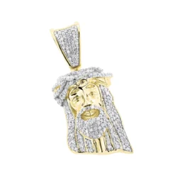 Mini Diamond Jesus Head Pendant 10K Yellow Gold 1/2 Carat