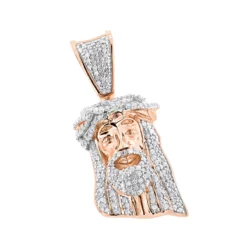 Mini Diamond Jesus Head Pendant 10K Yellow Gold 1/2 Carat -Outlet Bijou Lush Store mini diamond jesus head pendant solid 10k gold 12 carat ro