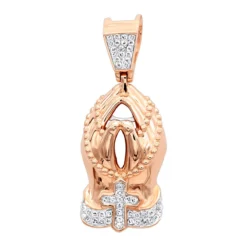 Mini Praying Hands And Cross Diamond Pendant For Men 10K Yellow Gold 0.25ct -Outlet Bijou Lush Store mini praying hands and cross diamond pendant for men in 10k gold 0 25ct ro