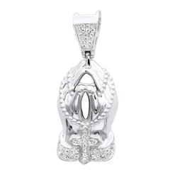 Mini Praying Hands And Cross Diamond Pendant For Men 10K Yellow Gold 0.25ct -Outlet Bijou Lush Store mini praying hands and cross diamond pendant for men in 10k gold 0 25ct wh