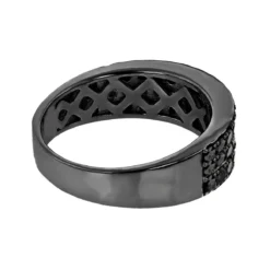 Modern Three Row Black Diamond Ring For Men 10K White Gold Wedding Band 1.4CT -Outlet Bijou Lush Store modern three row black diamond ring for men 10k gold wedding band 14ct backbl