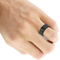 Modern Three Row Black Diamond Ring For Men 10K White Gold Wedding Band 1.4CT -Outlet Bijou Lush Store modern three row black diamond ring for men 10k gold wedding band 14ct bodbl