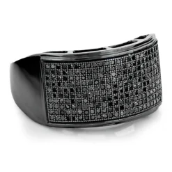 Men's Pave Black Diamond Ring 10K Black Plated Gold Band 0.68ct