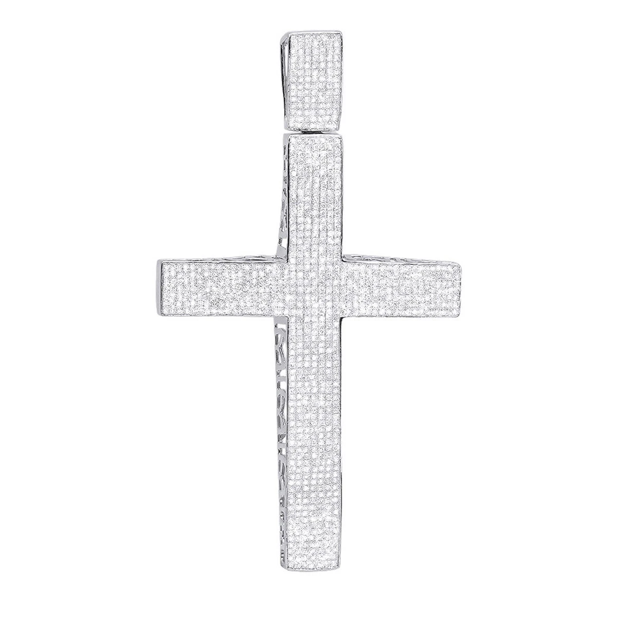 Large Pave Diamond Cross Pendant For Men In Sterling Silver 3 Carats Of Diamonds 3 Large Pave Diamond Cross Pendant For Men In Sterling Silver 3 Carats Of Diamonds