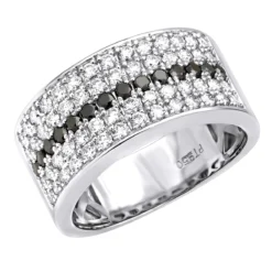 Platinum 5 Row Black And White Diamond Wedding Band For Men & Women 2.25ct