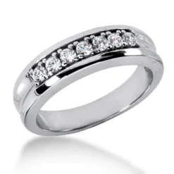 Platinum Men's 7 Stone Prong Set Diamond Wedding Band 0.40ct 6mm
