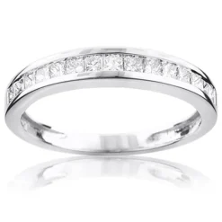 Thin Princess Cut Diamond Wedding Band 0.59ct 14K White Gold