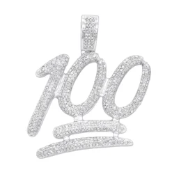 10K White Gold 100% Emoji Large Diamond Pendant For Men 1.75ct By Luxurman