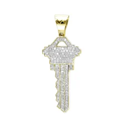 10K Yellow Gold Diamond Key Pendant For Men By Luxurman 0.65ct