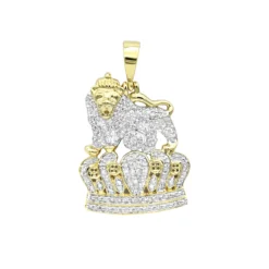 10K Yellow Gold Diamond Lion Pendant With Crown 0.3ct
