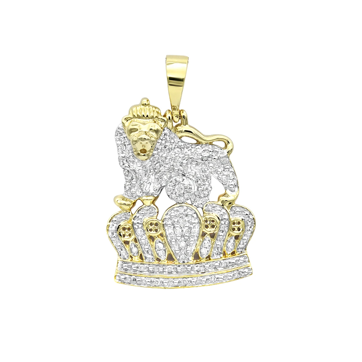 10K Yellow Gold Diamond Lion Pendant With Crown 0.3ct 3 10K Yellow Gold Diamond Lion Pendant With Crown 0.3ct