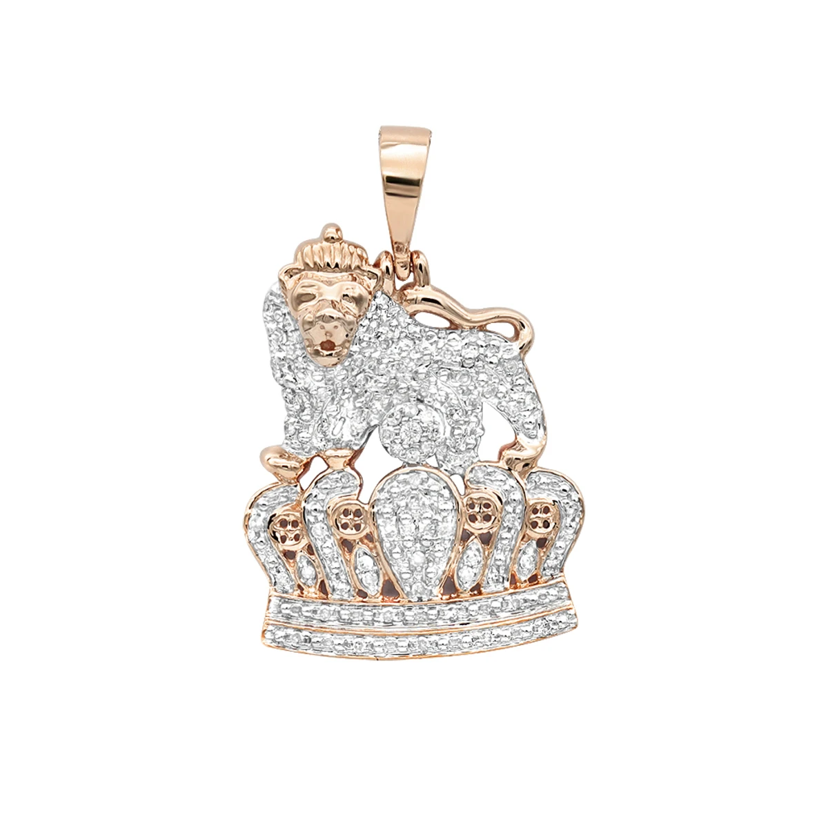10K Yellow Gold Diamond Lion Pendant With Crown 0.3ct 5 10K Yellow Gold Diamond Lion Pendant With Crown 0.3ct - Image 3