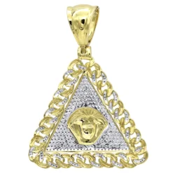 10K Yellow Gold Diamond Medusa Head Triangle Pendant Cuban Link Chain 0.8ct -Outlet Bijou Lush Store real 10k gold diamond medusa head triangle pendant cuban link chain 08ct backye