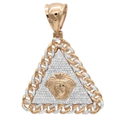 10K Yellow Gold Diamond Medusa Head Triangle Pendant Cuban Link Chain 0.8ct -Outlet Bijou Lush Store real 10k gold diamond medusa head triangle pendant cuban link chain 08ct ro