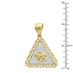 10K Yellow Gold Diamond Medusa Head Triangle Pendant Cuban Link Chain 0.8ct -Outlet Bijou Lush Store real 10k gold diamond medusa head triangle pendant cuban link chain 08ct rulerye
