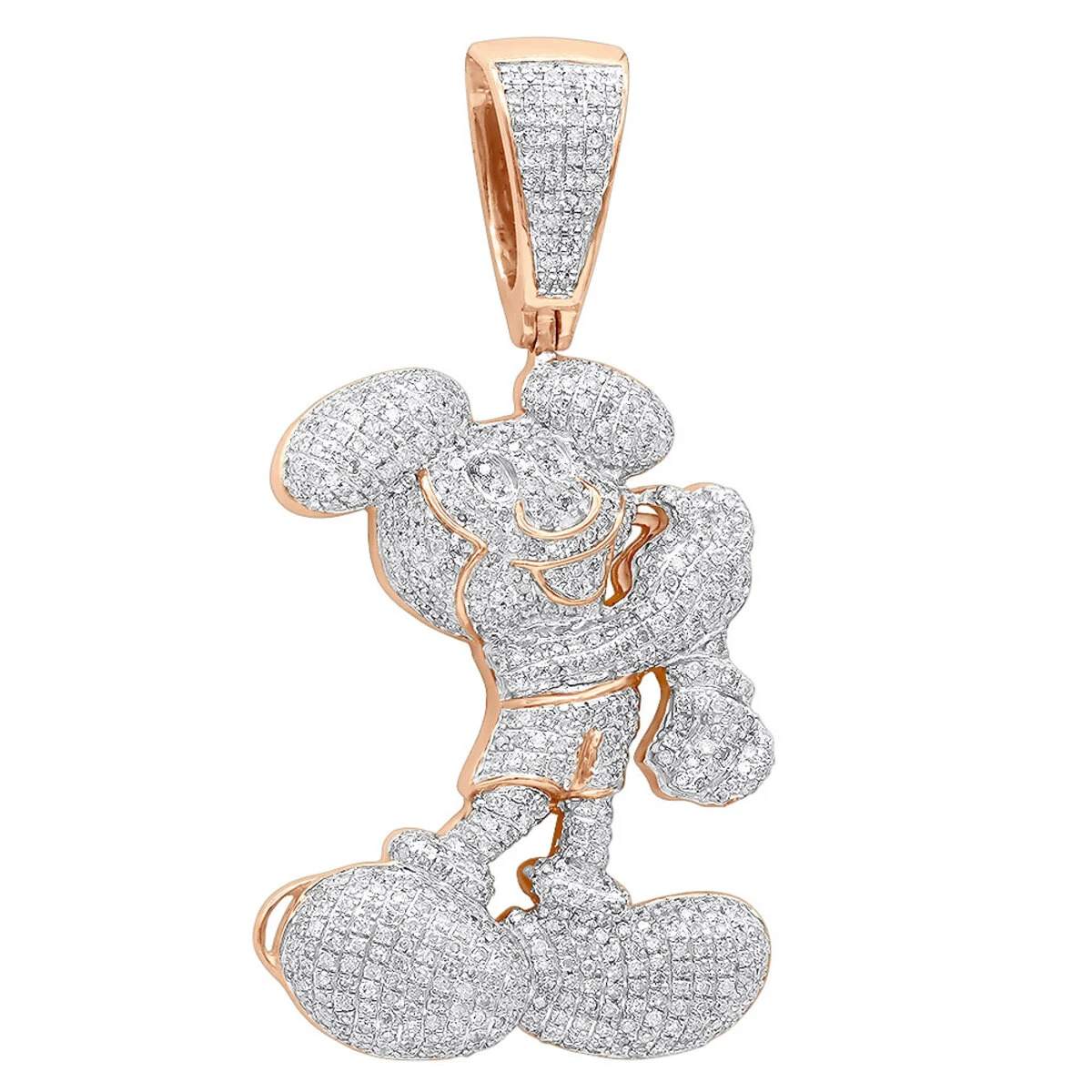 10K Yellow Gold Diamond Mickey Mouse Pendant Cartoon Character 3.25ct 5 10K Yellow Gold Diamond Mickey Mouse Pendant Cartoon Character 3.25ct - Image 3