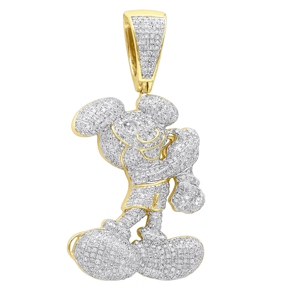 10K Yellow Gold Diamond Mickey Mouse Pendant Cartoon Character 3.25ct 3 10K Yellow Gold Diamond Mickey Mouse Pendant Cartoon Character 3.25ct