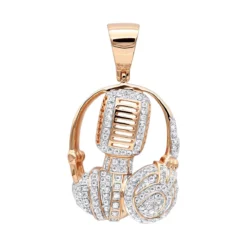 10K Yellow Gold Genuine Diamond Microphone & Headphones Pendant 1ct DJ Charm -Outlet Bijou Lush Store real 10k gold genuine diamond microphone headphones pendant 1ct dj charm ro