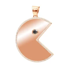 14K Yellow Gold Pacman 2 Carat White & Black Diamond Pendant For Men -Outlet Bijou Lush Store real 14k gold custom made pacman 2 carat white black diamond pendant for men 000935 ro