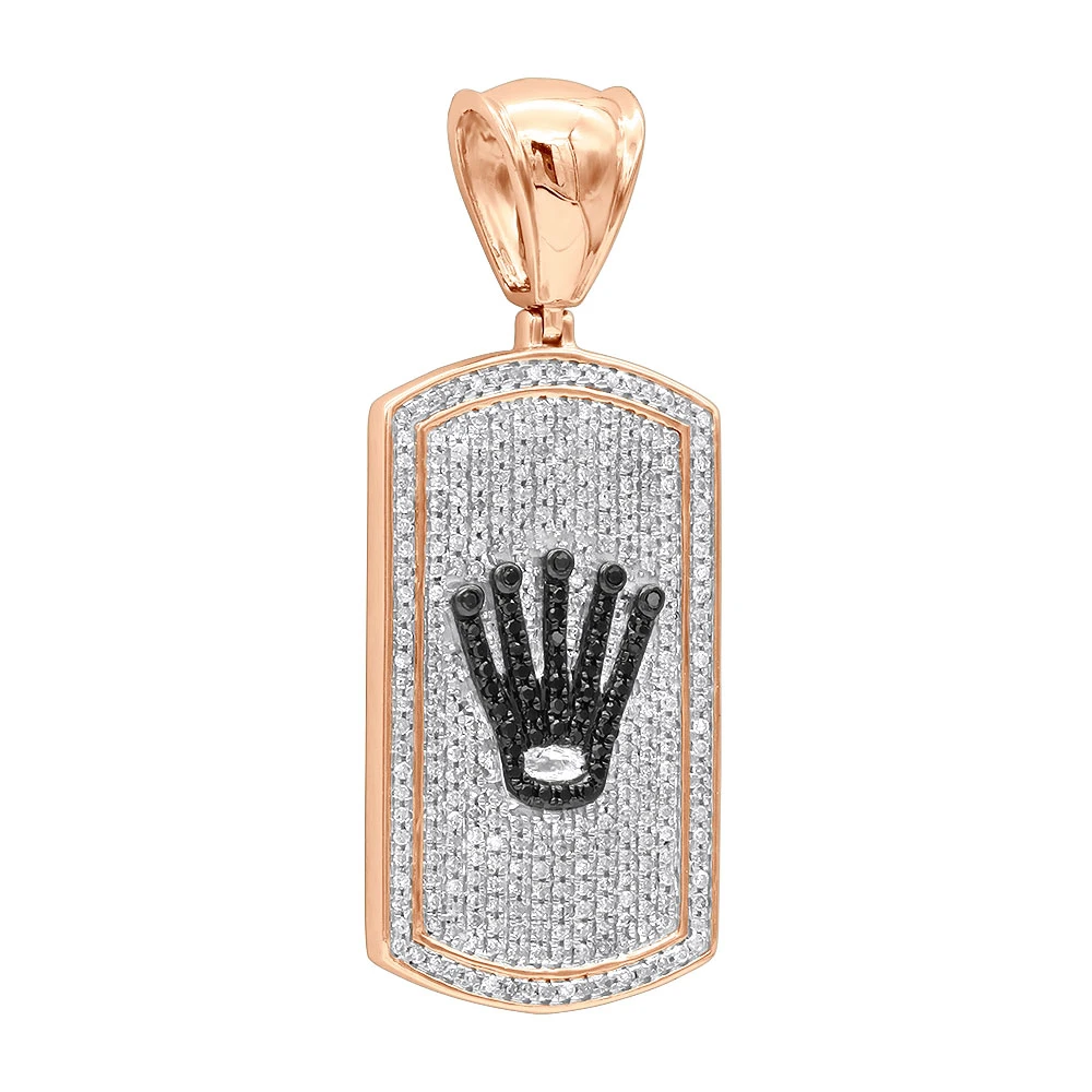 Real Diamond Dog Tag Pendant With Crown 10K White Gold White & Black Diamonds 1ct 5 Real Diamond Dog Tag Pendant With Crown 10K White Gold White & Black Diamonds 1ct - Image 3