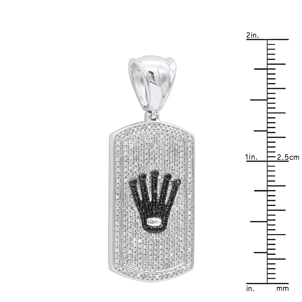 Real Diamond Dog Tag Pendant With Crown 10K White Gold White & Black Diamonds 1ct 8 Real Diamond Dog Tag Pendant With Crown 10K White Gold White & Black Diamonds 1ct - Image 6