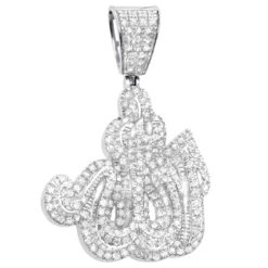 Real Diamond Iced Out Allah Pendant 10K White Gold Arabic Jewelry
