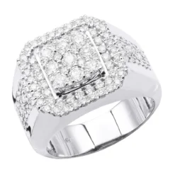 14K White Gold Hip Hop Square Men's Diamond Ring 3ct