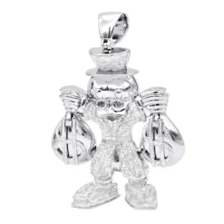 Real Sterling Silver Scrooge McDuck Diamond Pendant Cartoon Character 4.25ct
