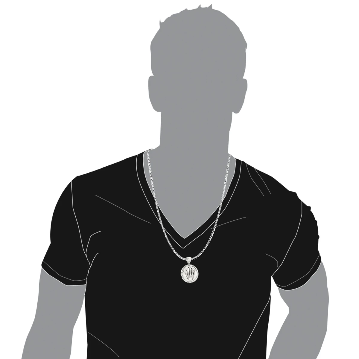 Rolex Style Diamond Crown Pendant Medallion 0.85ct 14K White Gold 7 Rolex Style Diamond Crown Pendant Medallion 0.85ct 14K White Gold - Image 5