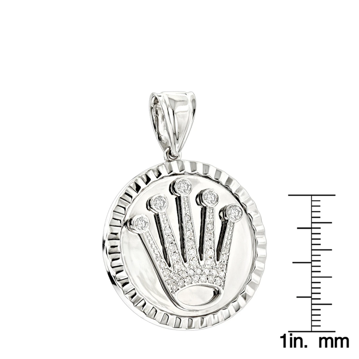 Rolex Style Diamond Crown Pendant Medallion 0.85ct 14K White Gold 8 Rolex Style Diamond Crown Pendant Medallion 0.85ct 14K White Gold - Image 6
