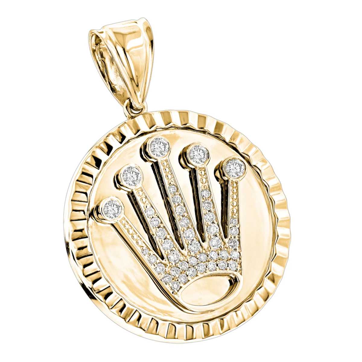 Rolex Style Diamond Crown Pendant Medallion 0.85ct 14K White Gold 4 Rolex Style Diamond Crown Pendant Medallion 0.85ct 14K White Gold - Image 2