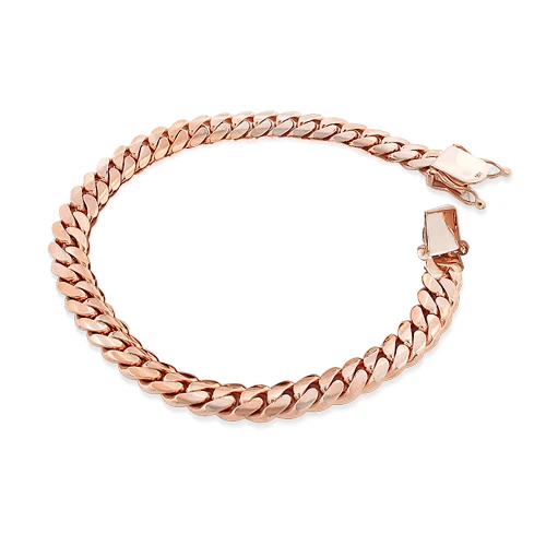 14K Rose Gold Miami Cuban Link Curb Chain Bracelet 9.5mm 7.5-9in 3 14K Rose Gold Miami Cuban Link Curb Chain Bracelet 9.5mm 7.5-9in