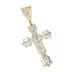 Round Baguette Diamond Cross Pendant 0.5ct 10K Yellow Gold -Outlet Bijou Lush Store round baguette diamond cross pendant 062ct 10k gold backye