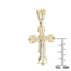Round Baguette Diamond Cross Pendant 0.5ct 10K Yellow Gold -Outlet Bijou Lush Store round baguette diamond cross pendant 062ct 10k gold rulerye