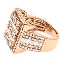 14K Yellow Gold Square Shape Round & Baguette Diamond Pinky Ring For Men 3.5 Carats -Outlet Bijou Lush Store round baguette diamond pinky ring for men 14k gold 35 carats square shape 803247 back rose