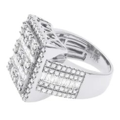 14K Yellow Gold Square Shape Round & Baguette Diamond Pinky Ring For Men 3.5 Carats -Outlet Bijou Lush Store round baguette diamond pinky ring for men 14k gold 35 carats square shape 803247 back white