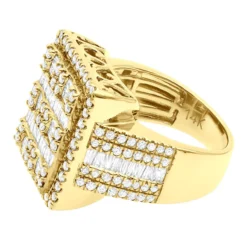 14K Yellow Gold Square Shape Round & Baguette Diamond Pinky Ring For Men 3.5 Carats -Outlet Bijou Lush Store round baguette diamond pinky ring for men 14k gold 35 carats square shape 803247 back yellow