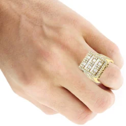 14K Yellow Gold Square Shape Round & Baguette Diamond Pinky Ring For Men 3.5 Carats -Outlet Bijou Lush Store round baguette diamond pinky ring for men 14k gold 35 carats square shape 803247 body yellow