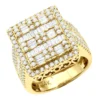 14K Yellow Gold Square Shape Round & Baguette Diamond Pinky Ring For Men 3.5 Carats