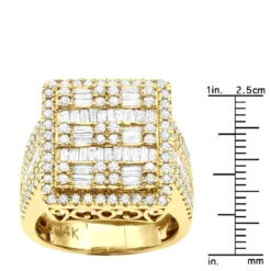14K Yellow Gold Square Shape Round & Baguette Diamond Pinky Ring For Men 3.5 Carats -Outlet Bijou Lush Store round baguette diamond pinky ring for men 14k gold 35 carats square shape 803247 ruler yellow