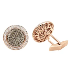 Round Champagne And White Diamond Men's Cufflinks 14K White Gold -Outlet Bijou Lush Store round champagne and white diamond mens cufflinks 14k gold ro