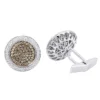 Round Champagne And White Diamond Men's Cufflinks 14K White Gold -Outlet Bijou Lush Store round champagne and white diamond mens cufflinks 14k gold wh