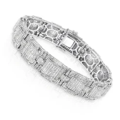 Round Pave Diamond Bracelet For Men 6.28ct 10K White Gold