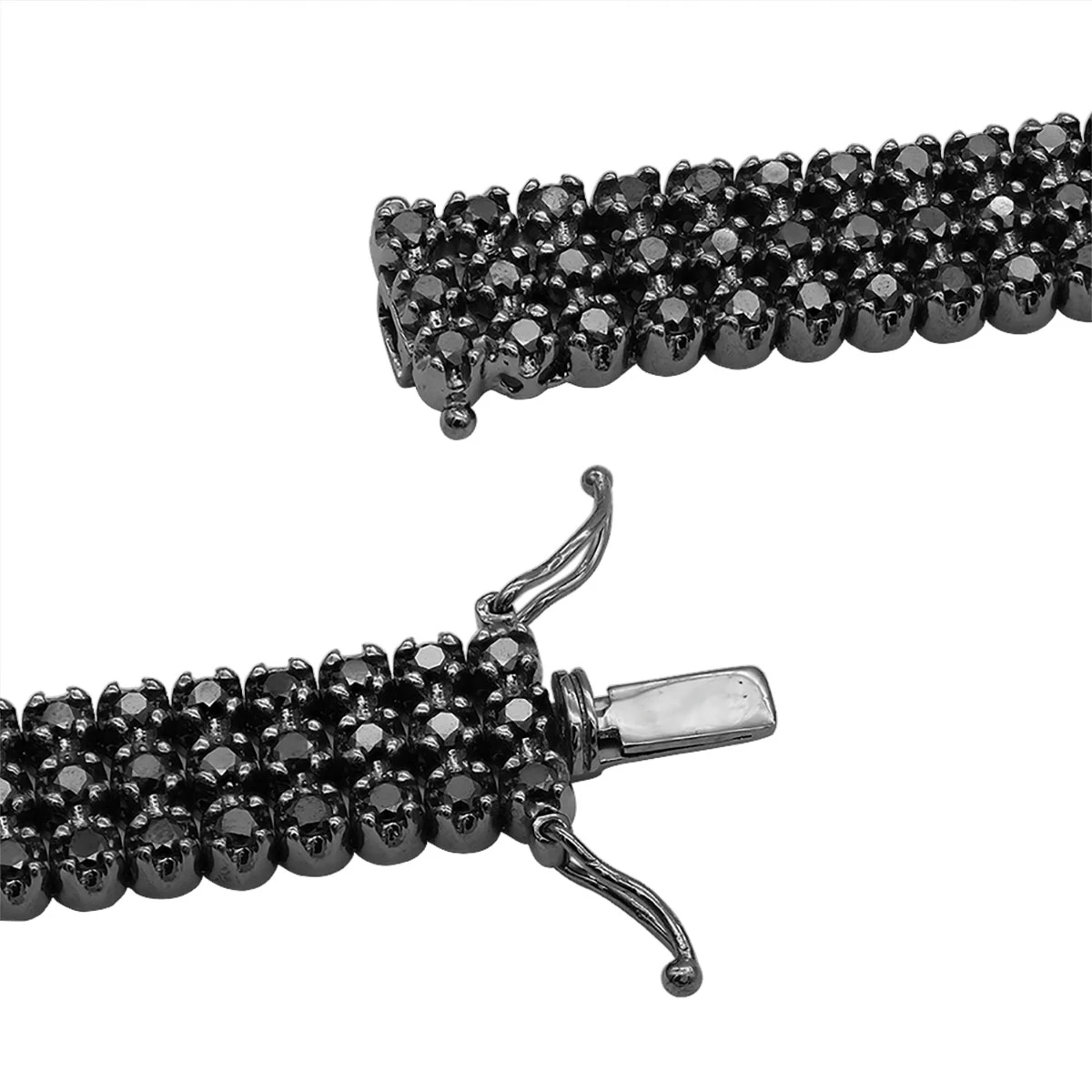 10K Black Plated Gold 3 Row Black Diamond Tennis Bracelet For Men 10 Carats 4 10K Black Plated Gold 3 Row Black Diamond Tennis Bracelet For Men 10 Carats - Image 2